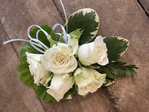 All White Rose Corsage
